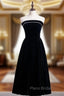 Cheap Black Velvet Strapless Tea Length Formal Prom Dresses