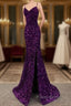 Cheap Dark Purple Formal Prom Dresses Sequin Mermaid Formal Evening Dresses Split