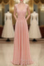Cheap Pink Straps Chiffon Pleats Backless Bridesmaid Dresses