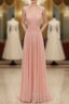 Cheap Pink Straps Chiffon Pleats Backless Bridesmaid Dresses