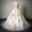 Cheap Popular Classic Sweetheart Gold Lace White Tulle Wedding Prom Dresses