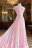 Chic A Line Sweetheart Pink Satin Long Evening Dresses Formal Prom Dresses