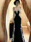 Chic Black Mermaid Spandex Straps With Lace Formal Evening Dresses, Black Long Formal Prom Dresses