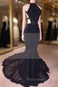 Chic Black Open Back Lace Formal Prom Dresses Sleeveless See Through Tulle Evening Gown