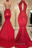 Chic Halter Mermaid Formal Prom Party GownsLong With Lace Appliques