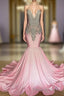 Chic High-neck Sleeveless Mermaid Formal Prom Dress With Beading