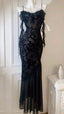 Chic Sheath Spaghetti Straps Black Formal Evening Dresses Long Formal Prom Dresses