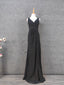 Classic Black V-Neck Sleeveless Open Back Lace Chiffon Long Formal Prom Dresses