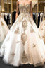 Classic Sweetheart Gold Lace Wedding Dresses Sparkly Ball Gown Bridal Dress