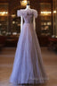Classy A Line Off The Shoulder Lilac Tulle Long Evening Dresses Formal Prom Dresses