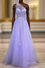 Classy A-Line One Shoulder Lavender Long Formal Prom Dresses