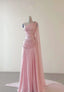 Classy A Line One Shoulder Pink Chiffon Formal Evening Gown Formal Prom Dresses