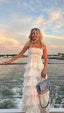 Classy A Line Spaghetti Straps White Lace Long Formal Evening Dresses Formal Prom Dresses