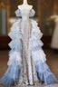 Classy Mermaid Off The Shoulder Neckline Sequin Ruffles Long Evening Dresses Formal Prom Dresses