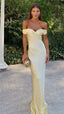 Classy Mermaid Off The Shoulder Yellow Satin Long Formal Evening Dresses Formal Prom Dresses