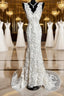 Classy Mermaid V Neckline Lace Ivory Long Wedding Dresses Bridal Dresses