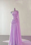 Classy Sheath One Shoulder Pink Long Chiffon Formal Evening Gown Formal Prom Dresses