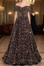 Coffee Gold Sequins Off the Shoulder Beading Formal Prom Dresses