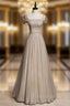 Coffee Tulle Sequins Square Beading Formal Prom Dresses