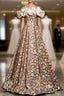Colorful Flower Sequins Off the Shoulder Formal Prom Dresses