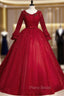 Come In All Styles And Colors Burgund Ball Gown Tulle Long Sleeve Appliques Quinceanera Dresses