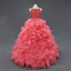 Coral Two Pieces Lace Crop Oranza Ruffle Quinceanera Dresses