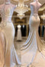 Crystal Halter Side Slit Formal Prom Dresses A-Line Backless Sleeveless Formal Dresses