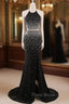 Crystal Mermaid Black Mermaid Formal Prom Dresses Sexy Backless Halter