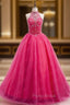 Crystals Sweet 16 Dresses Ball Gowns Halter Tulle Quinceanera Gown Dresses