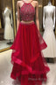 Custom Made Beaded Red Halter Two Piece Formal Prom Dresses ,Formal Dresses