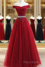 Custom Made Burgundy Off Shoulder Formal Prom Dresses, Burgundy Formal Dresses, Off Shoulder Formal Dresses, Bridesmaid Dresses