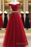 Custom Made Burgundy Off Shoulder Formal Prom Dresses, Burgundy Formal Dresses, Off Shoulder Formal Dresses, Bridesmaid Dresses