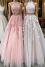 Custom made two pieces tulle long Formal Prom dress, lace evening dress
