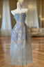 Cute A Line Scoop Neckline Lace Blue Formal Prom Dresses Evening Dresses