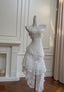 Cute A Line Spaghetti Strap Tiered Pearl White Lace Party Dresses Formal Evening Dresses