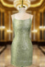 Cute Green Spaghetti straps Lace Up Sequined Homecoming Party Dresses