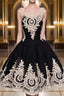 Cute Lace Applique Black Short Formal Prom Dresses, Lace Applique Homecoming Dresses