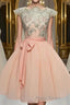 Cute Lace Pink Short Formal Prom Dresses, Lace Pink Homecoming Dresses, Pink Short Formal Dresses