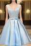 Cute Light Blue Short Homecoming Dresses Cheap V Neck