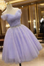 Cute Light Purple Beaded Tulle Homecoming Dresses, Short Formal Prom Dresses Formal Dresses