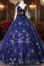 Cute Navy Blue Ball Gown V-Neckline Party Dresses, Navy Blue Sweet 16 Dresses