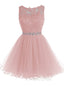 Cute Pink Handmade Tulle Beaded Party Dresses, Pink Homecoming Dresses