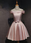 Cute Pink Satin Off Shoulder Knee Length Formal Dresses, Lovely Formal Prom Dresses