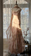Cute Pink Shoulder Strap Flowing Ribbon Chiffon Beaded Long Formal Prom Dresses