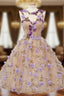 Cute Round Champagne Short Formal Prom Dresses, Champagne Homecoming Dresses