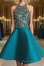Cute Round Neck Sequin Backless Green Short Formal Prom Dresses, Green Homecoming Dresses