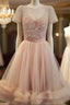 Cute Round Neck Tulle Short Formal Prom Dresses, Cute Homecoming Dresses
