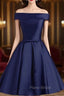 Cute Simple Short Satin Party Dresses , Off Shoulder Formal Prom Dresses
