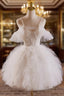 Cute Tulle Lace Light Champagne Short Formal Prom Dresses, Cut Homecoming Dresses