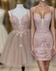 Cute tulle pink lace short Formal Prom Dresses, cute lace homecoming Dresses